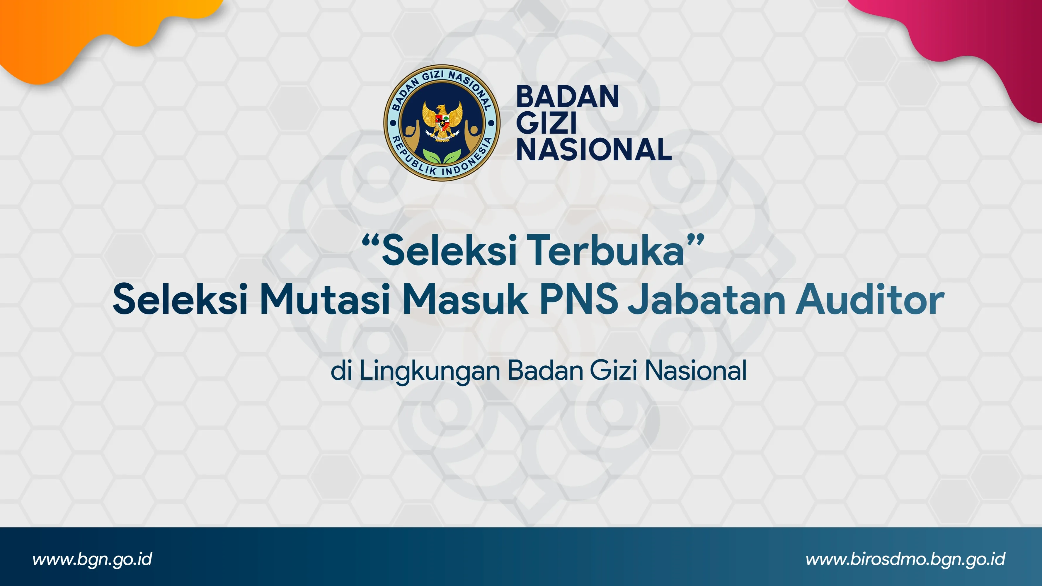 Seleksi Terbuka - Seleksi Mutasi Masuk PNS Jabatan Auditor di Lingkungan Badan Gizi Nasional Tapanuli Selatan